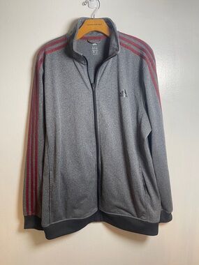 adidas Men’s Gray Sweater Zip Up with Maroon Stripe Accents Size: XL